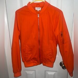 Orange light full zipper bomber jacket with pockets